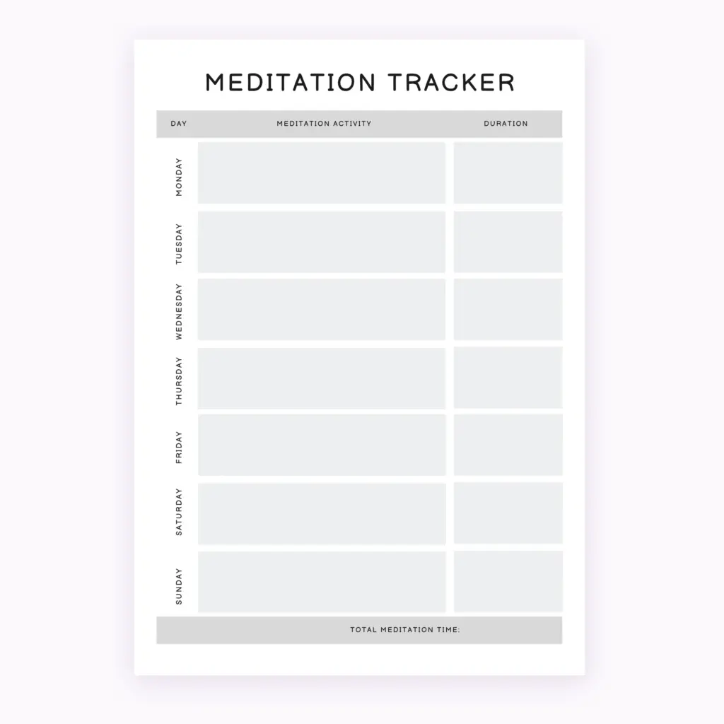 Printable Meditation Tracker