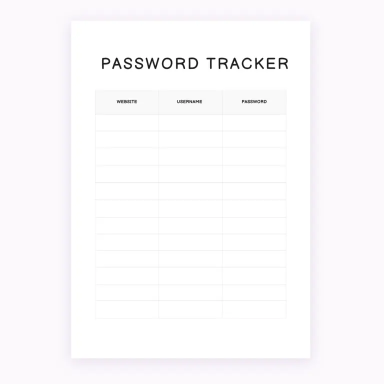 Password Tracker Printable