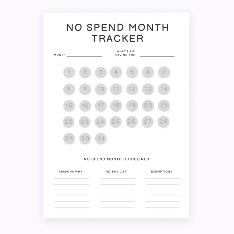 Monthly No Spend Tracker